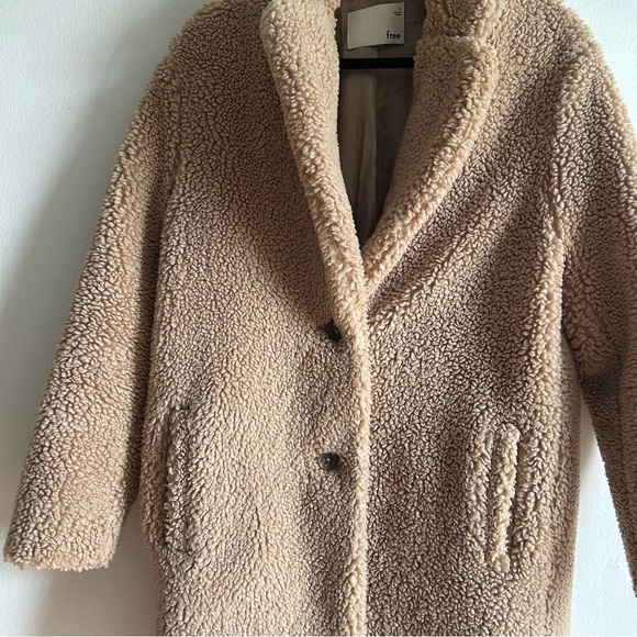 Aritzia Wilfred Free Sz S The Teddy Cocoon Cozy Tan Relaxed Coat - Picture 6 of 12
